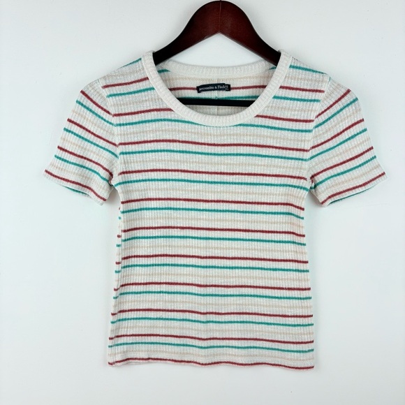 Abercrombie & Fitch Tops - A&F Abercrombie & Fitch Women’s Ribbed Short Sleeve Shirt Top XS Y2K Stripe